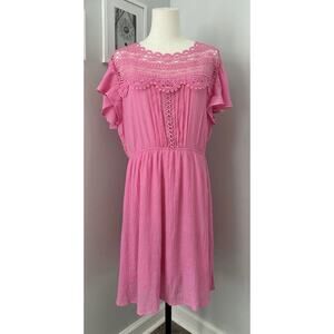 Perch By Blu Pepper Pink Embroidered Babydoll Dress Plus Size 3X
